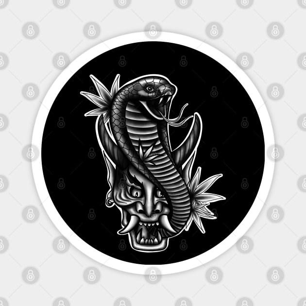 Japanese Mask Hannya with Cobra Snake art Magnet by Print Art Station